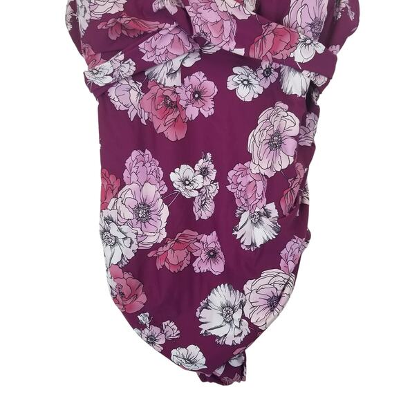 Freshwater Floral Print Surplice Lace-Up Back One Piece Swimsuit, Size 3X, NWT - Picture 6 of 11